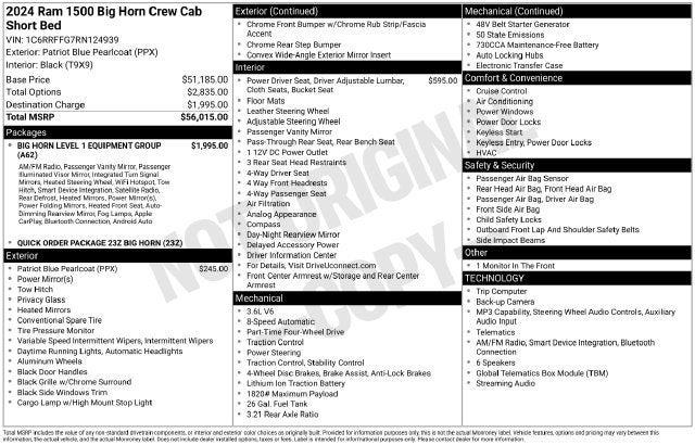 2024 RAM 1500 Big Horn Crew Cab 4x4 5'7" Box