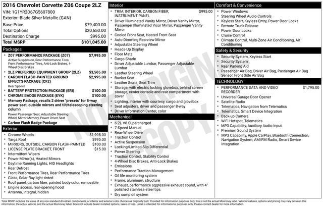 2016 Chevrolet Corvette Z06 Z06 2LZ
