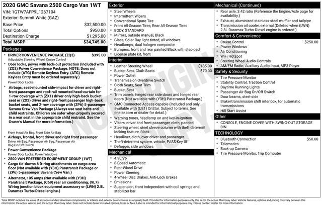 2020 GMC Savana 2500 Work Van