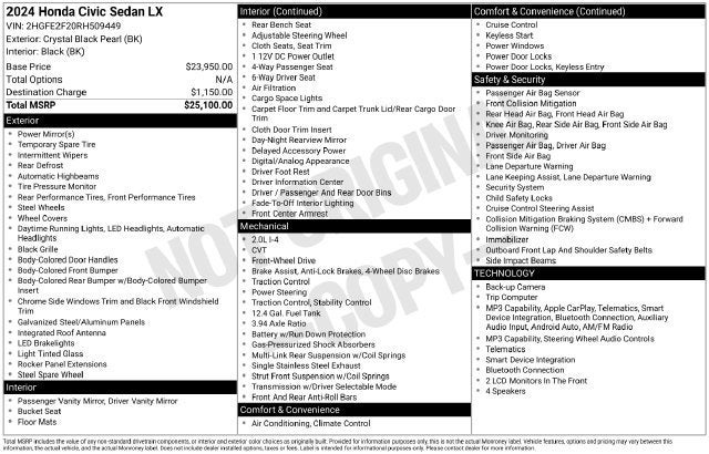 2024 Honda Civic Sedan LX