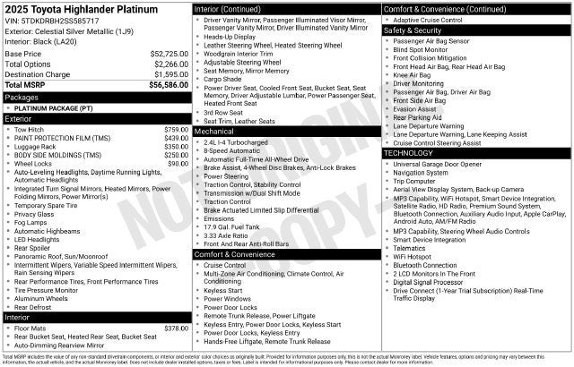 2025 Toyota Highlander Platinum
