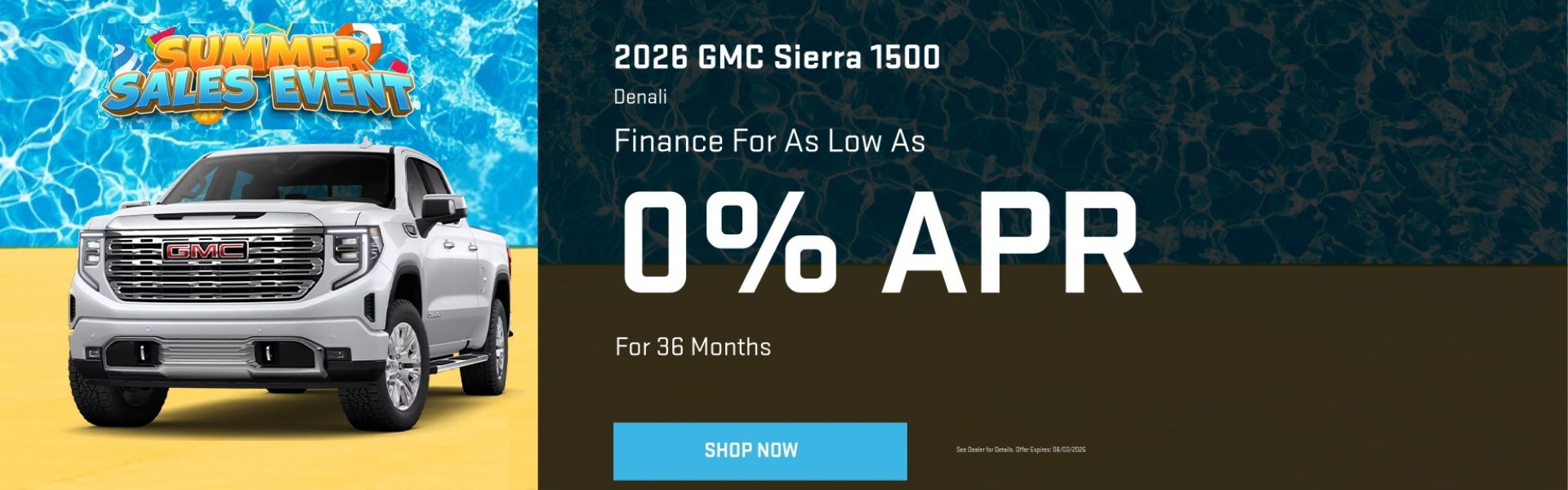 A 0% APR finance offer for the 2026 GMC Sierra 1500