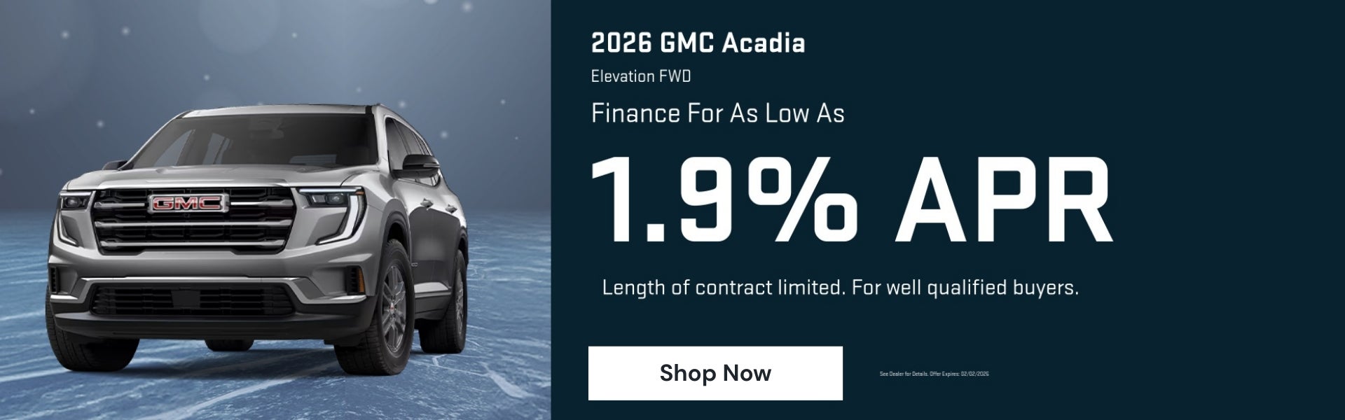 A finance offer for a 2026 GMC Acadia
