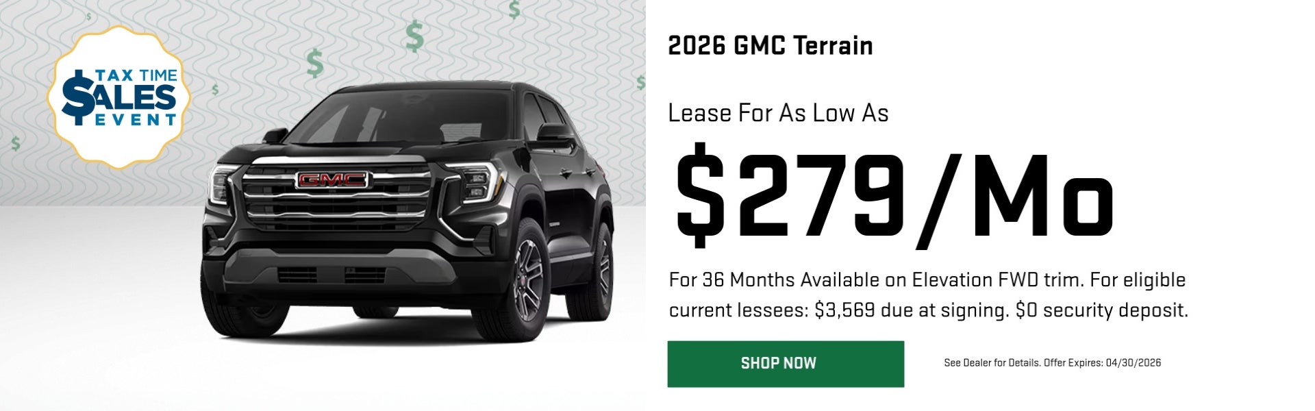 A lease offer for $279/mo for a GMC Terrain