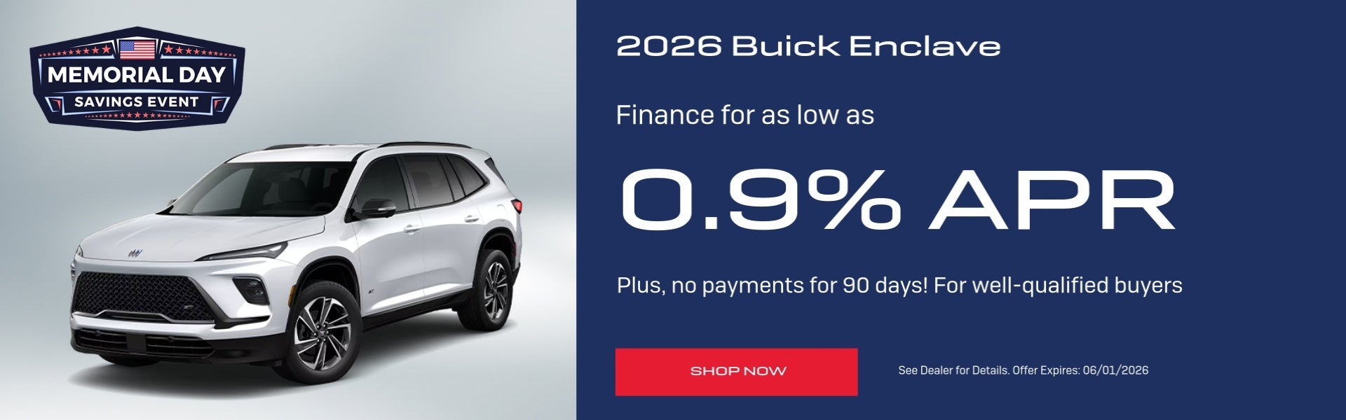 A finance offer for 0.9% APR on a 2026 Enclave