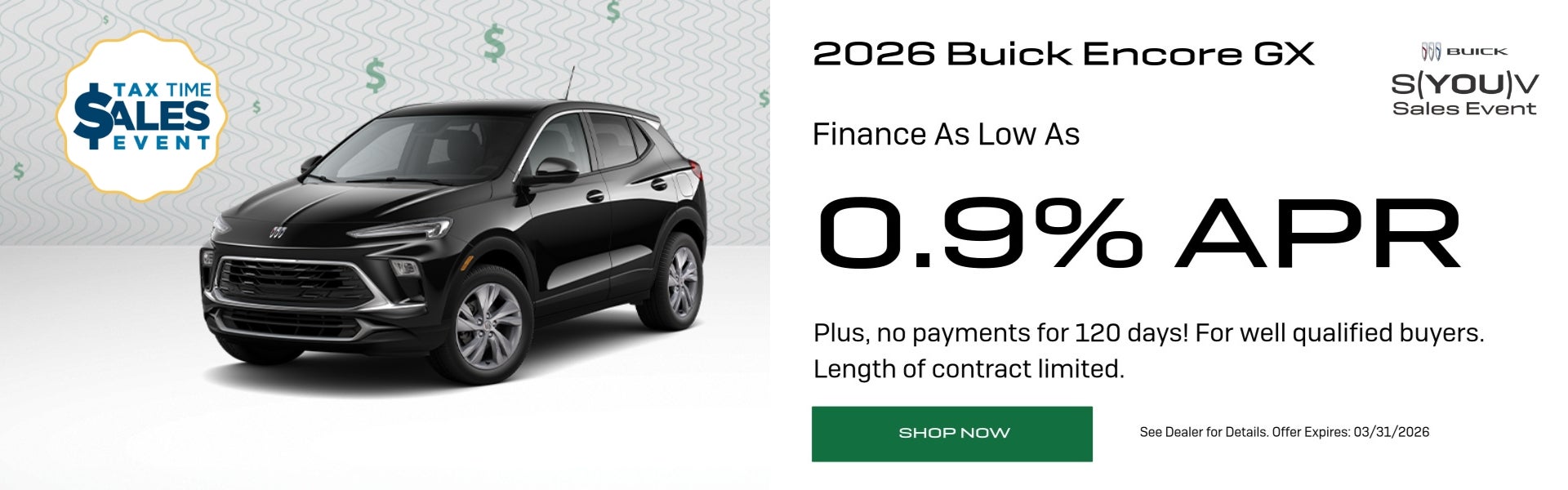 A finance offer for the 2026 Encore GX at Romain Buick GMC