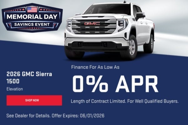 A 0% APR finance offer on a 2026 Sierra 1500