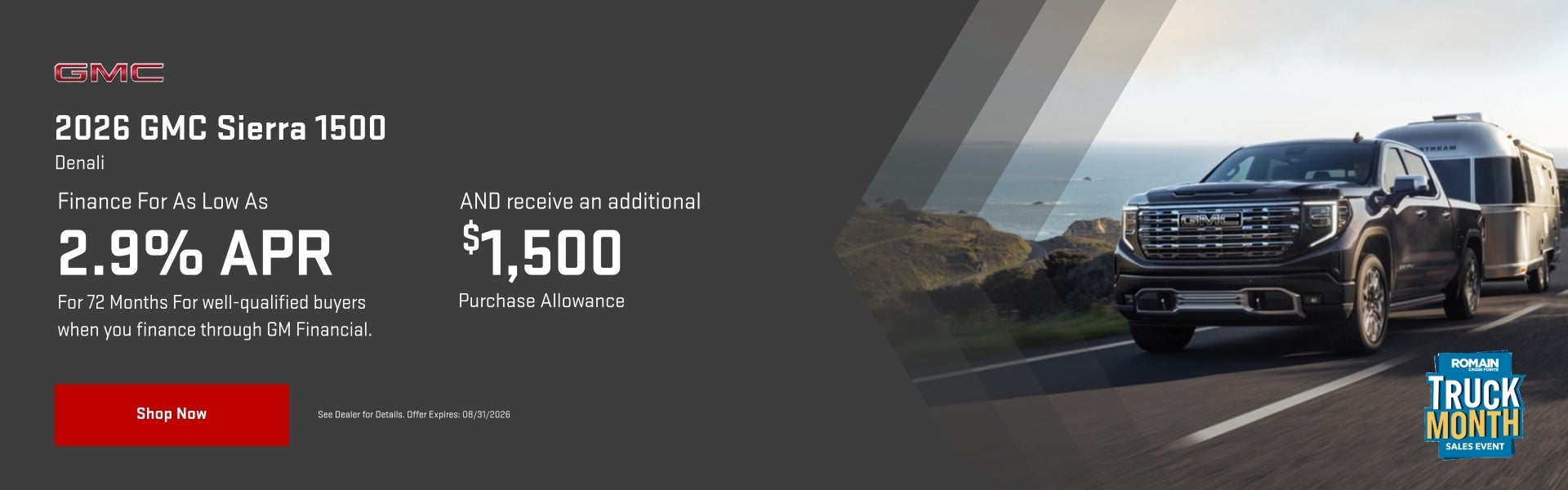 Sierra 1500 finance offer for 2.9% APR + $1500 Off