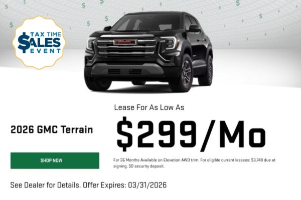 A lease offer for a 2026 GMC Terrain at Romain Buick GMC