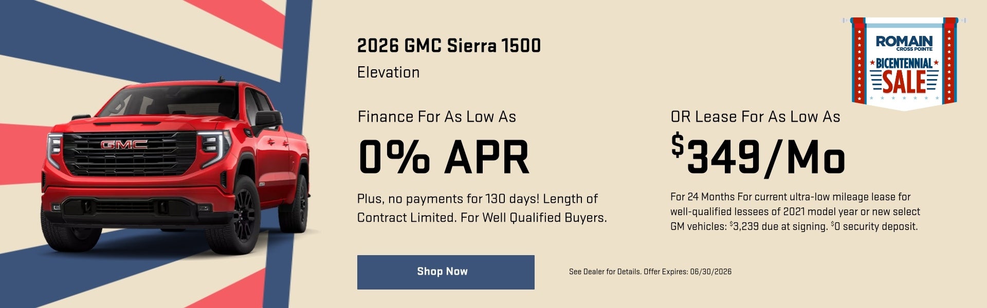 A lease & finance offer for a 2026 Sierra 1500